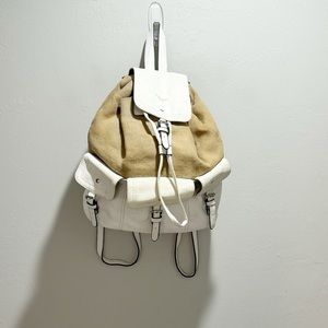 FULLAH SUGAH Women’s Ivory Beige Multi Pocket Backpack HEAVEN Bag 12” X 6” X 12”